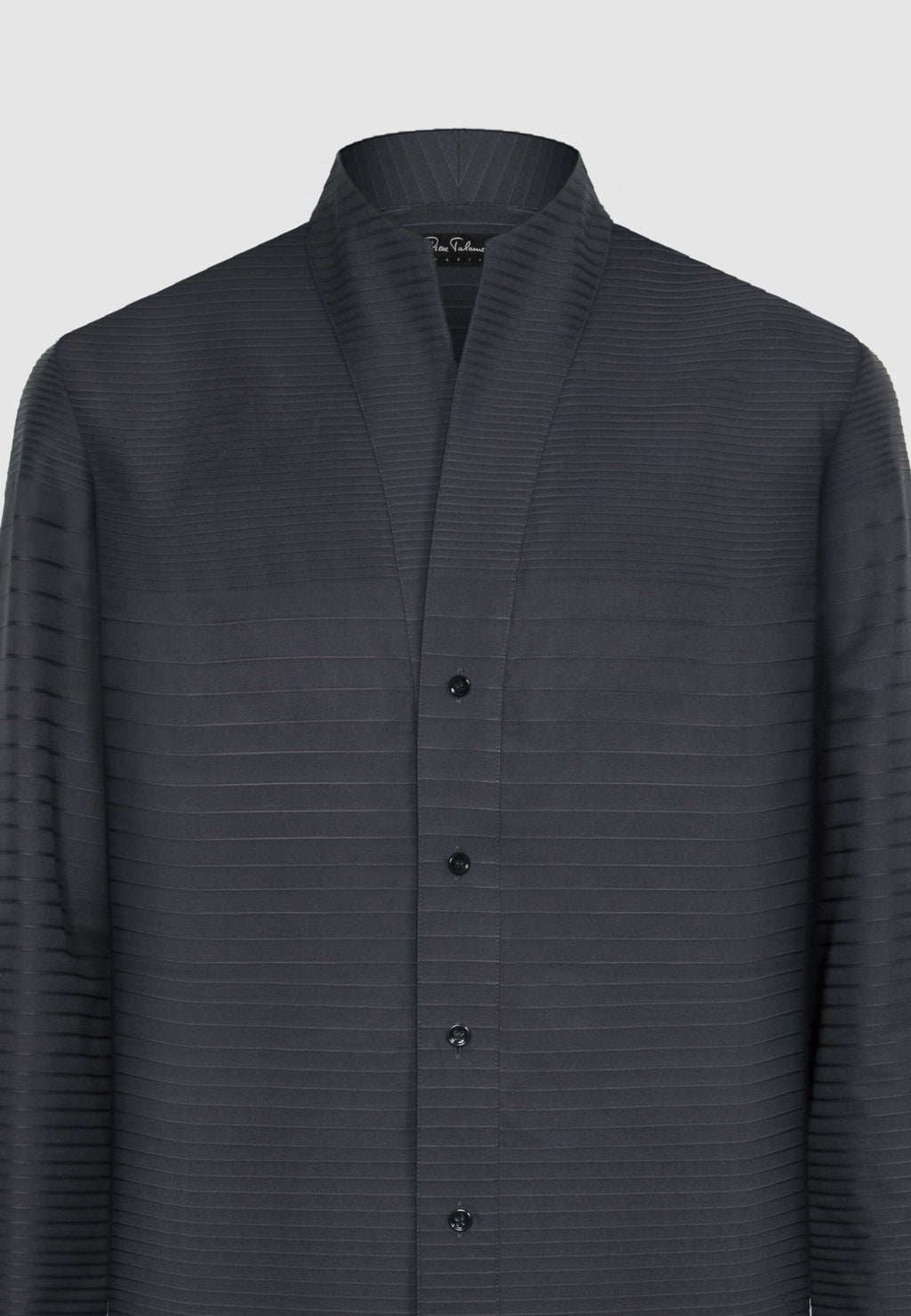 Chemise col montant en coton gris à rayures en relief