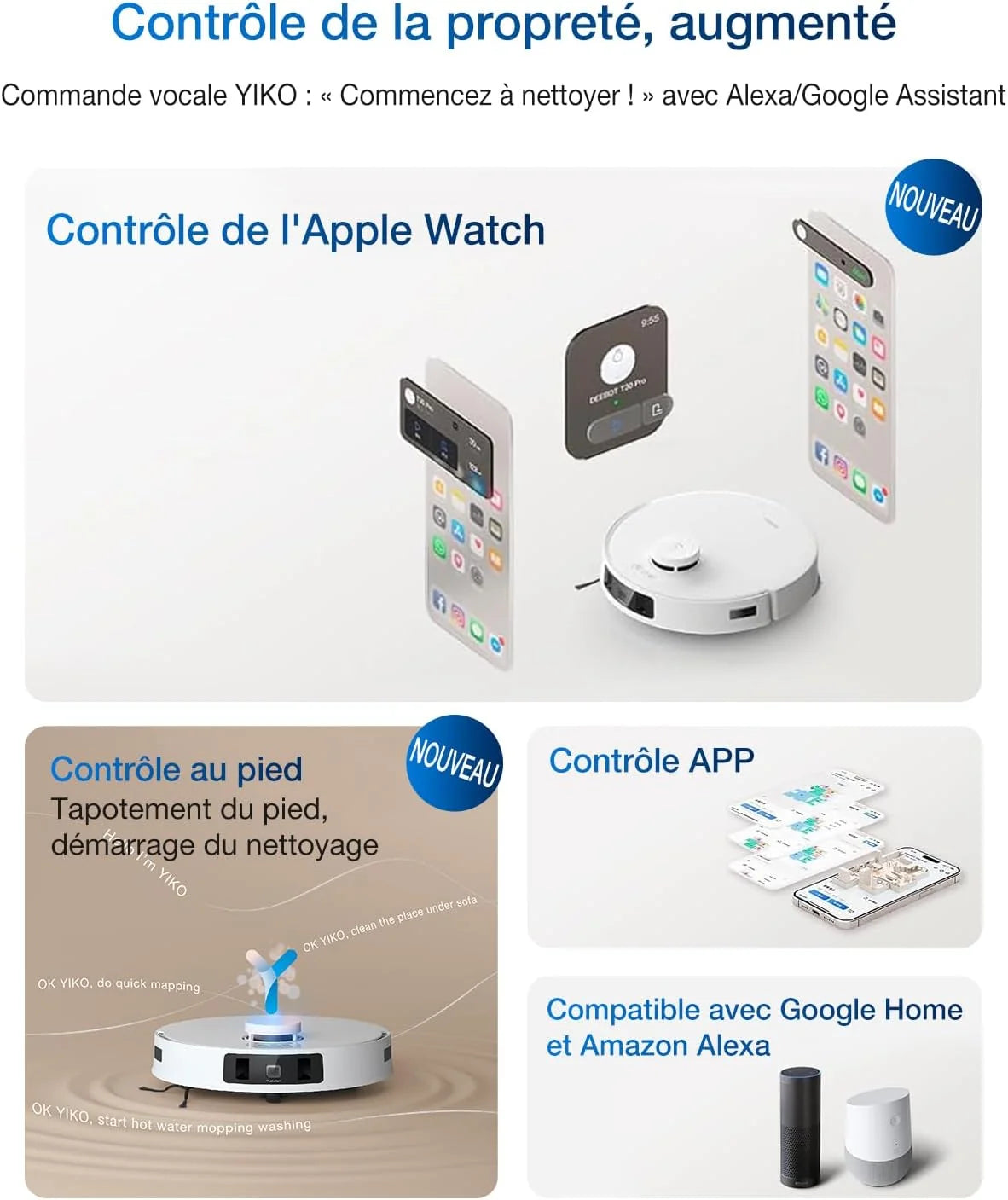 ECOVACS DEEBOT T30C Pro Omni GEN 2 Robot Aspirateur Laveur avec Station Omni,15400Pa Aspiration, Brosse ZeroTangle 2.0, Nettoyage TruEdge, Auto-Vidange,Séchage 45°C, 200min Autonomie, Assistant YIKO