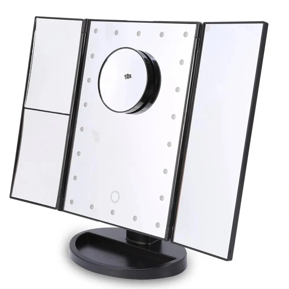 Espejo de Maquillaje Iluminado Espejo de Tocador Inteligente con Luces, 10X de Magnificación, Ajustable, 22 Luces LED
