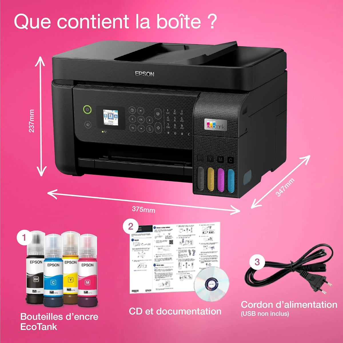 Imprimante multifonction A4 Wi-Fi ET-4800 équipée de réservoirs d’encre, avec jusqu’à 3 ans d’encre inclus