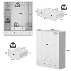 Wardrobe Armoire Closet 59W Large Freestanding Wardrobe Cabinet White