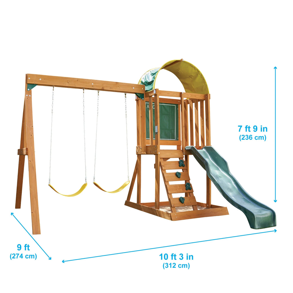 Juego de Patio KidKraft Ainsley de Madera con Resbaladilla y Muro de Escalada