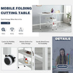 Height Adjustable Craft Table with Storage Shelves, Mobile Folding Cutting Table for Home Office Sewing Room Craft Room