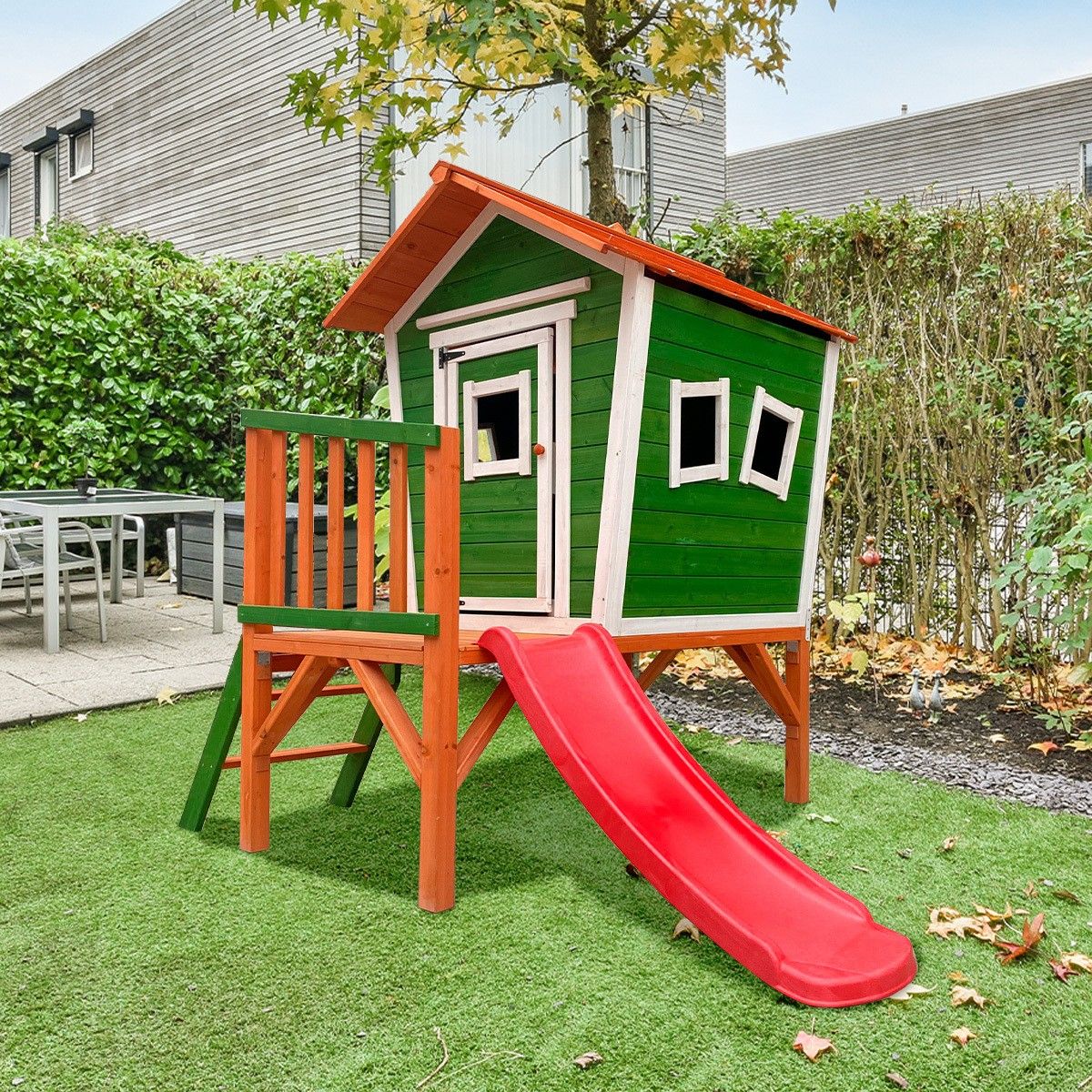 Casita De Madera Infantil Diversity Verde - Casita De Madera Para Niños Ideal Para Exterior O Interior Con Certificado Fsc®