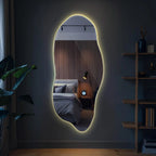 Grand Miroir LED 45x100 cm Blanc Chaud Lumière Chaude Irrégulier Asymétrique Cuisine Miroir Mural sans Cadre Décoration Murale Design Minimalisme Esthétiquement Installation Verticale ou Horizontale