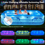 LanOcean Piscine Gonflable Adulte avec Lumières, Solaire Familiale Piscines Gonflables Rectangulaire avec 12 Mode D'éclairage,240x150x55CM Grande Piscine Gonflable Enfant, Pataugeoire Bebe pour Jardin