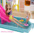Barbie Casa de Muñecas Dreamhouse - con Piscina, Tobogán y Ascensor - Luces y Sonido - 75+ Piezas - 104 x 109 cm - Regalo para Niños de 3-7 Años, GRG93