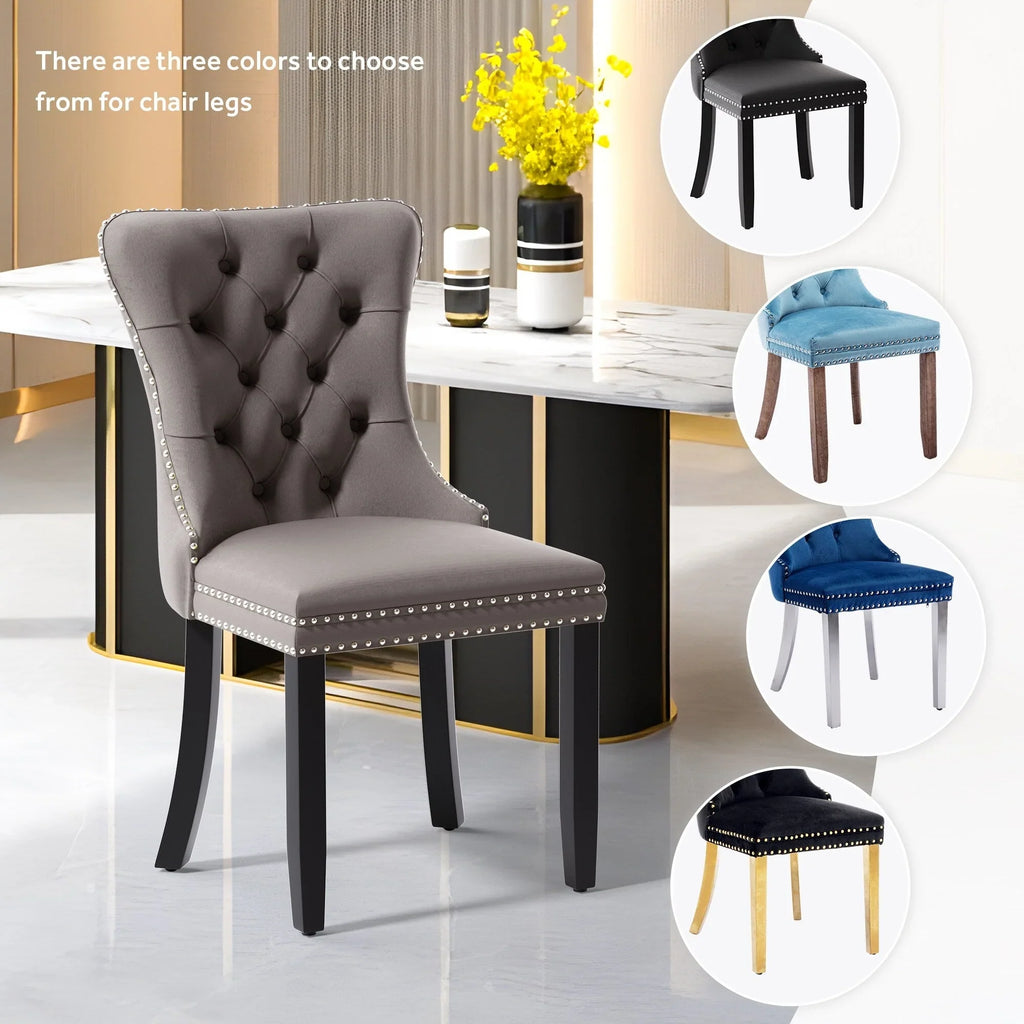 Upholstered Tufted Velvet Dining Chair with Solid Wood Legs Set of 6