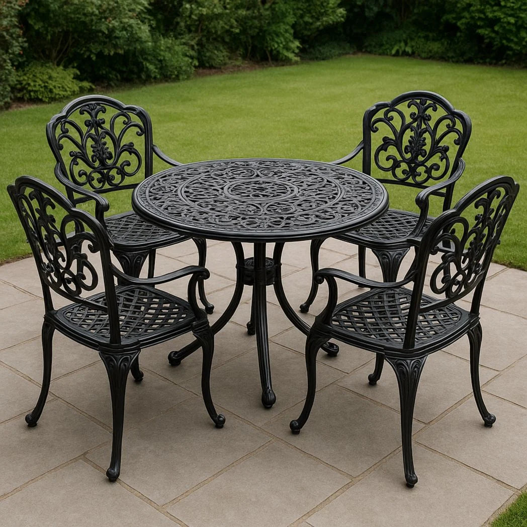 Ensemble de meubles de jardin en métal rond noir 5 pièces