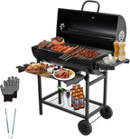TEENO Barbecue Charbon de Bois,avec Grille de Cuisson XXL,Gants Anti-BrûLures, ThermomèTre,Tiroir à Cendres, éVent RéGlable,Grand Barbecue au Charbon de Bois (Basic)
