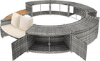 Spa Piscine Salon de Jardin Bordure de Piscine PE Gris Rotin et Bois d'acacia avec Espace de Rangement Salon Salon pour Jacuzzi et Piscine