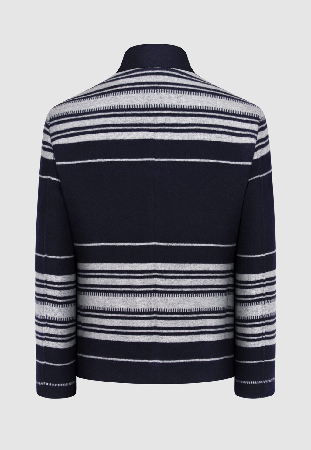 Blouson zippé en laine et cachemire bleu marine à rayures