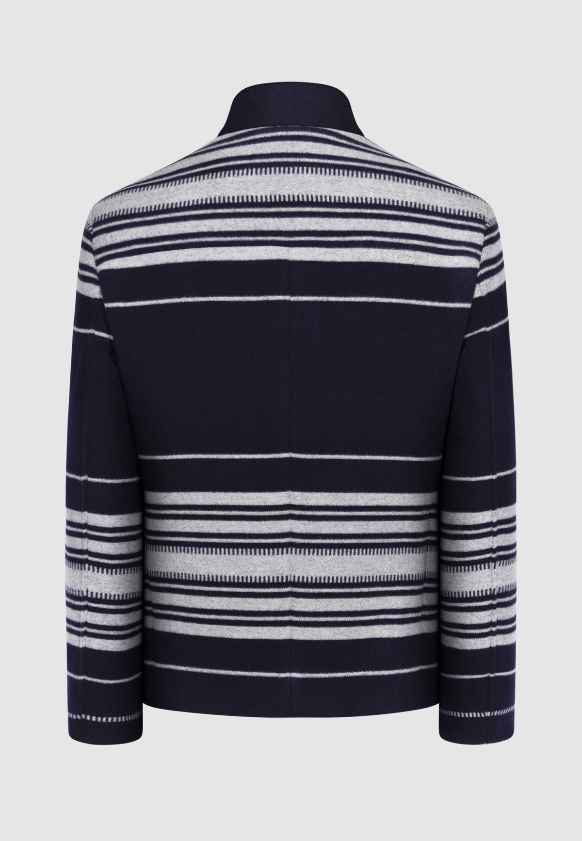 Blouson zippé en laine et cachemire bleu marine à rayures
