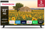 THOMSON 32 Pouces (80 cm) LED HD Smart Android TV, Google Assistant, Wi-FI, Dolby Digital, Bluetooth, Triple-Tuner (Câble-Satellite-Antenne), HDMI, CI, A Panneau- 32HA2S13