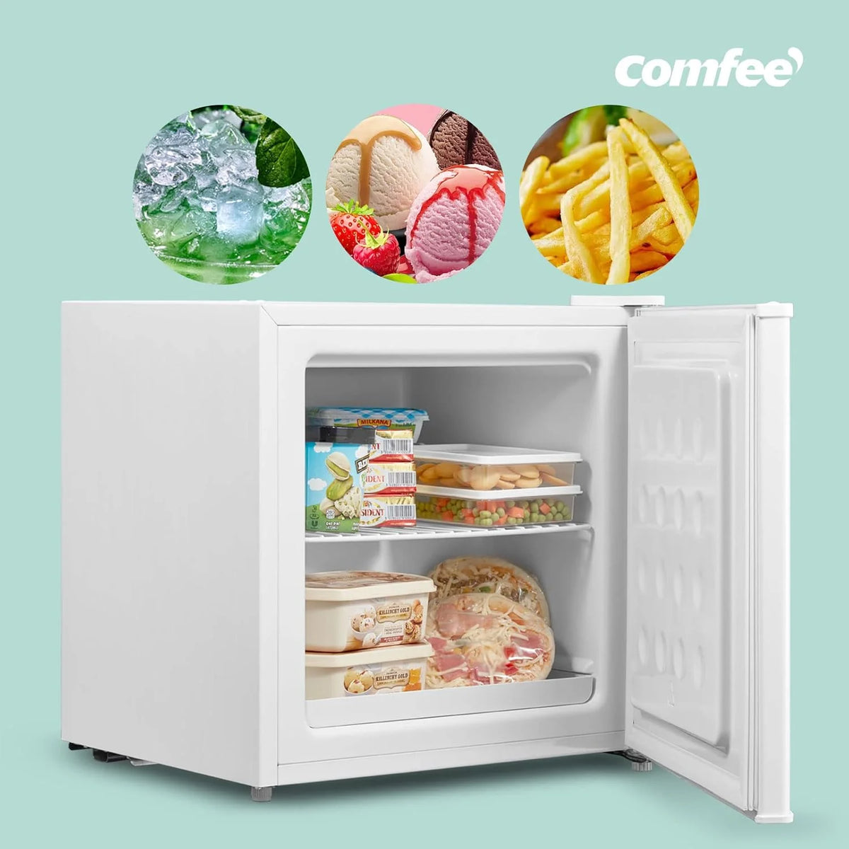 COMFEE' RCU40WH2(E) 31L Mini Congélateur, Porte Réversible, 4 Étoiles, Silencieux, pratique dans le Bureau, l'Hôtel et la Maison, Blanc