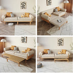 Japandi Solid Wood Recessed Arms Folding Sleeper Sofa Bed