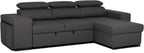 BUDWING John Sofá Cama Esquinero 4 Plazas - Chaise Longue Reversible, Reposacabezas Ajustable y 2 Pufs – Tapizado en Poliuretano – Estilo Moderno – 263x161x96 cm – Negro