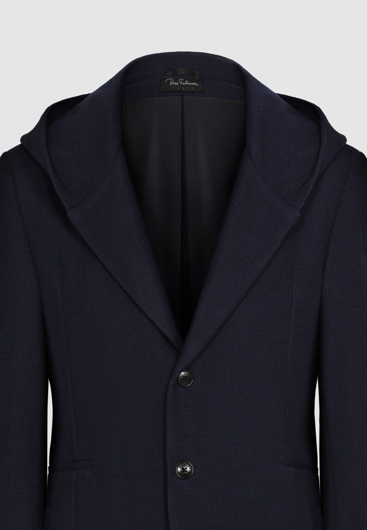 Veste à capuche bleu marine en laine et coton