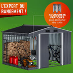 GARDEBRUK Abri de Jardin métal XXL 5m² Fondation 260x205x180cm Porte coulissante Anthracite-métallique cabane de Jardin cabanon de Jardin 9m³