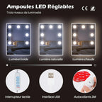 Coiffeuse avec Miroir Triptyque et Tabouret, Coiffeuse d'angle Miroir Tabouret 2 Compartiments 5 Tiroirs, Table de Maquillage Blanc Moderne Femme Cadeau avec LED