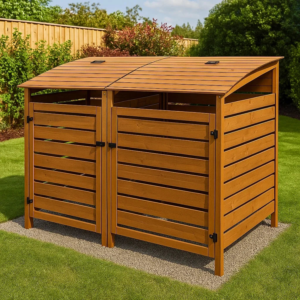 Poubelle de rue en bois de pin marron avec double porte 120x80x120 cm