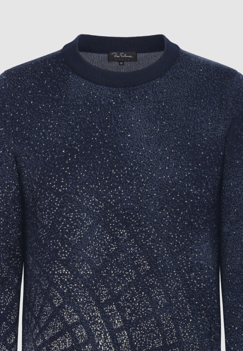 pull jacquard bleu marine graphisme blanc
