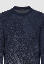 pull jacquard bleu marine graphisme blanc