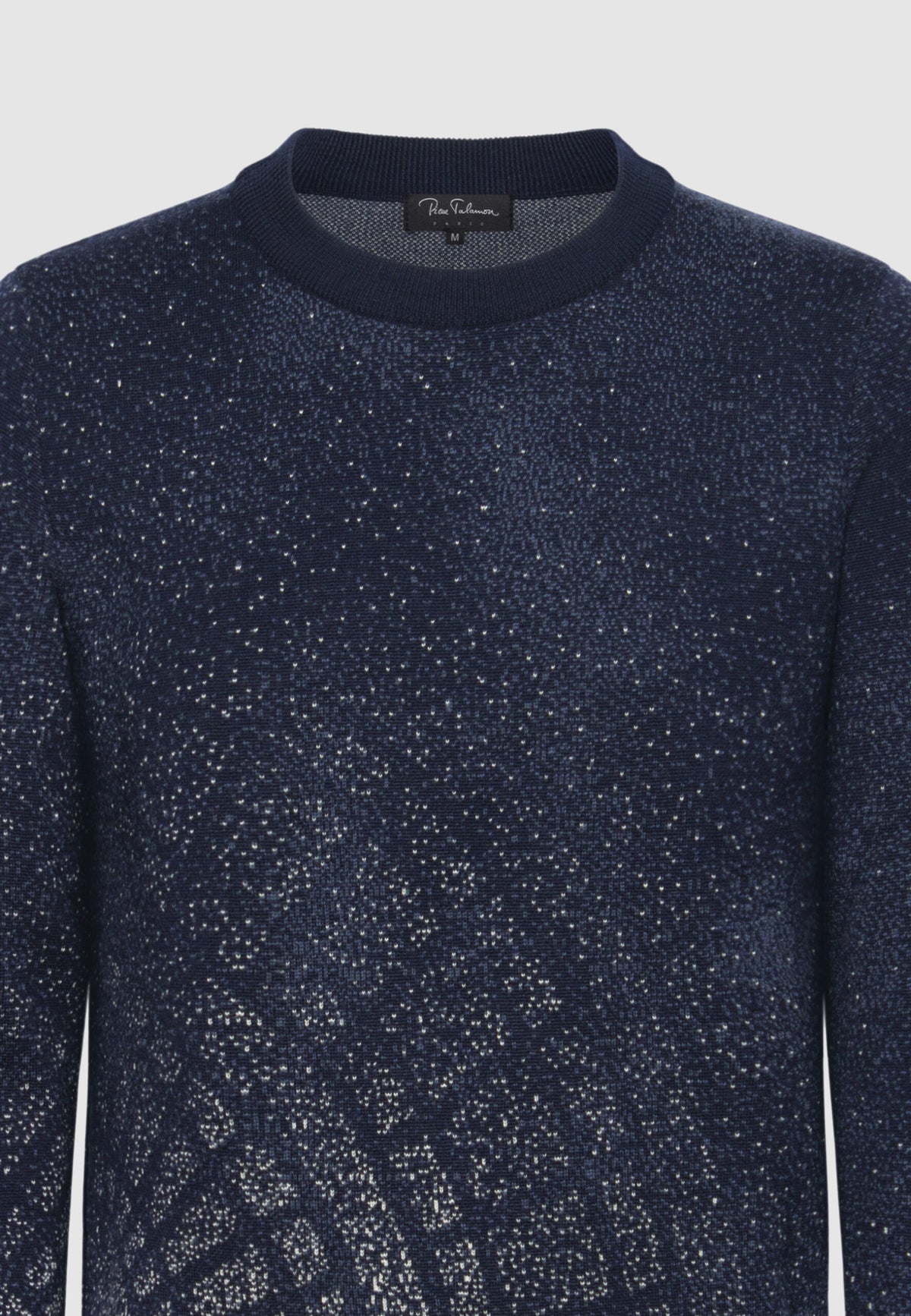 pull jacquard bleu marine graphisme blanc