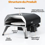 KOTEZU Four à Pizza Gaz 12", Pierre Rotative Auto, 4,4 kW, Thermomètre
