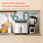 Cosori Turbo Blaze Freidora de Aire 6L, Interior Metálico Real, Motor DC Exclusivo, 46% Más Rápida, Temperatura 30°C a 230°C, Ideal para Asar Carnes, Programas Completo de Cocina, Silenciosa 27dB