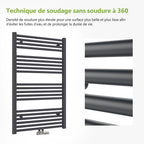 S'AFIELINA Radiateur Sèche-Serviettes Anthracite 1600x500 mm Porte-Serviettes Chauffant à Eau Chaude pour Salle de Bain 654W Sèche Serviette Eau Chaude avec Raccordement Central