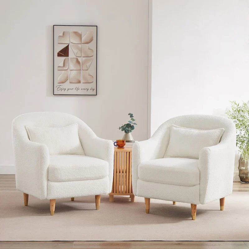 28.34W Set Of 2 Accent Armchair, Velvet Barrel Chair with Solid Wood Legs