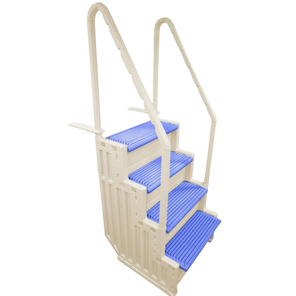 Escalones antideslizantes Aqua Select para piscinas elevadas | Azul | Para piscinas sobre tierra | Se pueden montar en terrazas de 48" a 54" de altura | Escalera de seguridad con capacidad hasta 250 lbs