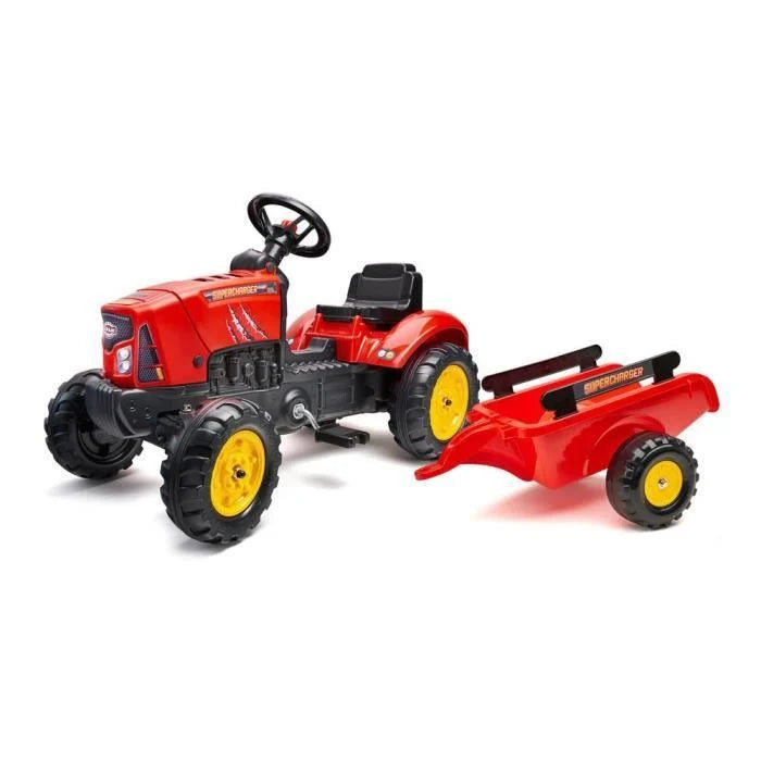Tractor De Pedal Supercharger Rojo - Capó De Apertura Y Remolque Falk