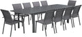 sweeek - Table de Jardin Extensible Aluminium + 10 assises Aluminium et textilène Anthracite. 8 chaises. 2 fauteuils. 10 Places. 290 x 100 x 75 cm