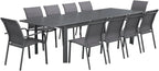 sweeek - Table de Jardin Extensible Aluminium + 10 assises Aluminium et textilène Anthracite. 8 chaises. 2 fauteuils. 10 Places. 290 x 100 x 75 cm