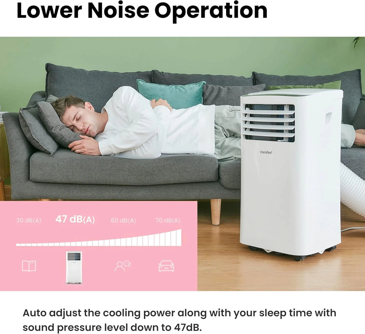 Climatiseur Mobile 9000 BTU/h 2,6kW, 3-EN-1 Refroidisseur Déshumidificateur Ventilateur, Fonction Follow me, Minuterie, Mode nuit, Pour salon et maison de 33㎡/88m³, MPPH-09CRN7, R290