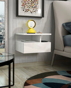 Mesita de noche suspendida Roma blanco brillante, con diseño minimalista de 35,5 cm de ancho