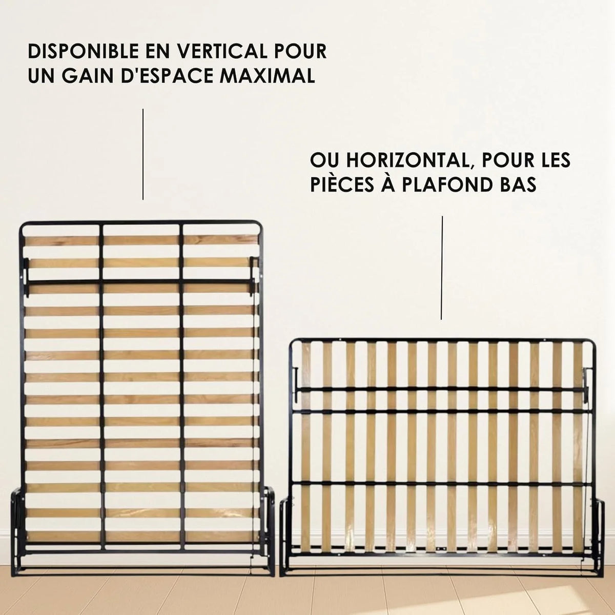 Lit Escamotable 2 Personnes - 140cm x 200cm - Lit Mural Rabattable - Vertical - Classique