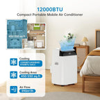 Garvee Climatiseur Mobile 12000 BTU, 4 En 1 Avec Mode Nuit, Timer 24H - Refroidit Jusqu'à 50 M² - Pour Bureau, Chambre, Camping-Car - Énergie a, Silencieux