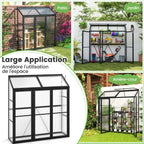 Serre de Jardin Extérieure en Aluminium Serre Mini Walk-in avec Lucarne et 3 Portes Fermables Plaques PC Résistantes au Soleil Noir