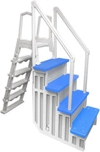 Escalones antideslizantes Aqua Select para piscinas elevadas | Azul | Para piscinas sobre tierra | Se pueden montar en terrazas de 48" a 54" de altura | Escalera de seguridad con capacidad hasta 250 lbs