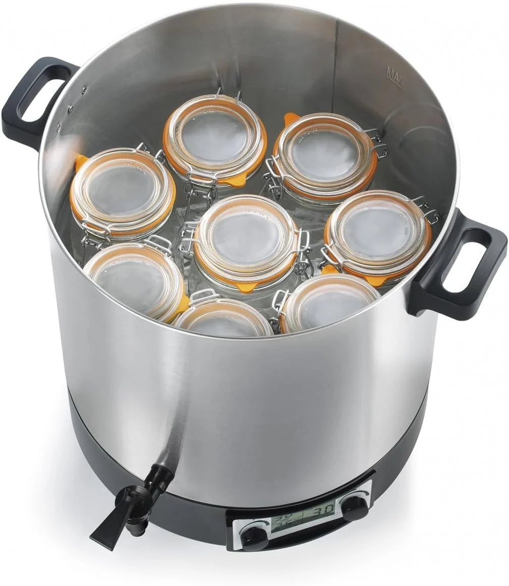 Stérilisateur De Bocaux Électrique Cuve Inox Avec Écran Lcd Robinet Et Minuteur 31l 2000w - STERI PRO INOX XL LCD