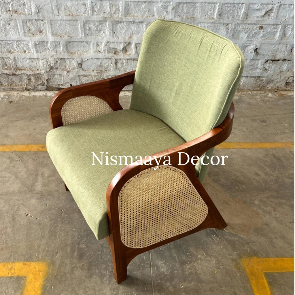 Marvin Solid Teak Wood & Rattan 1 Seater Sofa