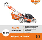 RURIS Power for Nature Tondeuse à Gazon Thermique RX555s Moteur Honda 5,2 CV, 202cc, 530mm, Sac 65l, propulsee Automatique, 5 in 1: Ramassage, Éjection Arrière et Latérale, Mulching, Nettoyage