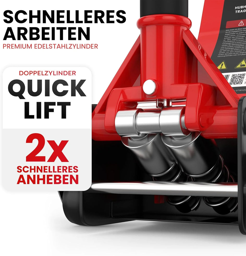 Cric hydraulique 3T - Hauteur de Levage Plate : 75-505 mm - avec 2 Supports en Caoutchouc - Cric hydraulique Professionnel - roulettes de Levage à 360°,