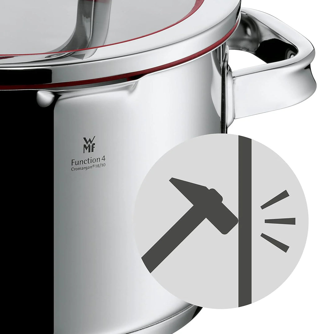 WMF Function 4 - Batería de Cocina 5 Piezas, Acero Inoxidable Apto para Inducción, 1 cacerola baja de 20 cm, 3 cacerolas altas de 16 cm, 20 cm y 24 cm con tapa, 1 cazo 16 cm