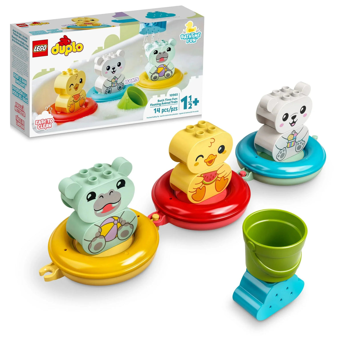 LEGO DUPLO 10965 – Diversión en la hora del baño, Tren de Animales Flotante, Juguete Acuático para Bebés y Niños Pequeños de 1,5 a 3 Años con Pato, Hipopótamo y Oso Polar, Fácil de Limpiar, Excelente Juguete Flotante para la Tina