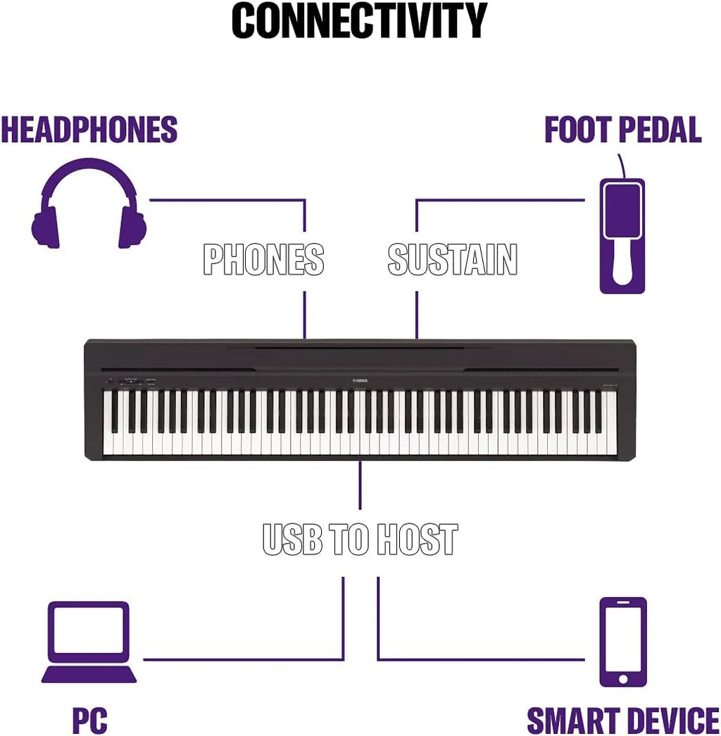 Yamaha P-45 piano numérique avec 88 touches – Compact et transportable – Idéal pour les débutants – Noir