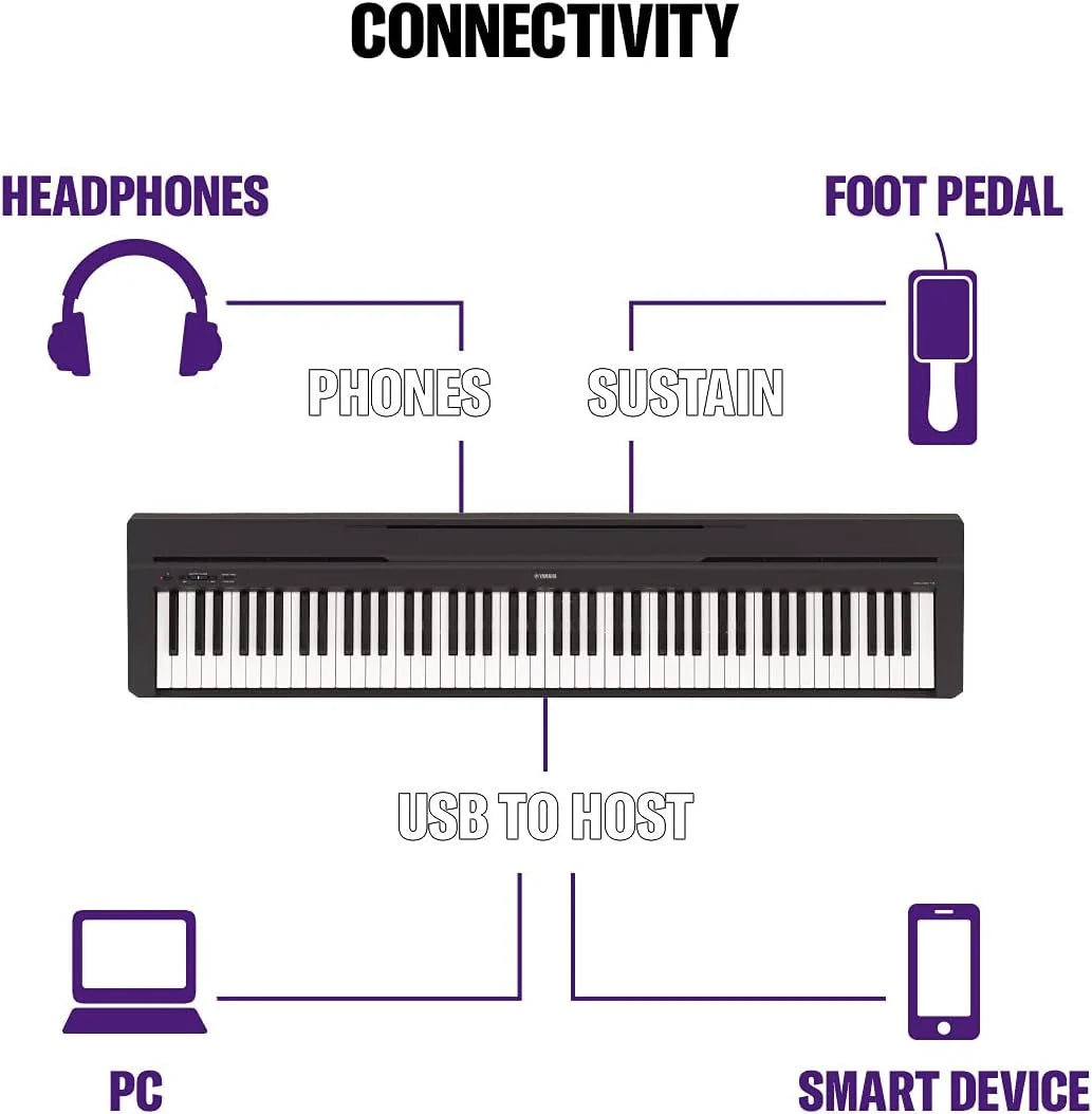 Yamaha P-45 piano numérique avec 88 touches – Compact et transportable – Idéal pour les débutants – Noir